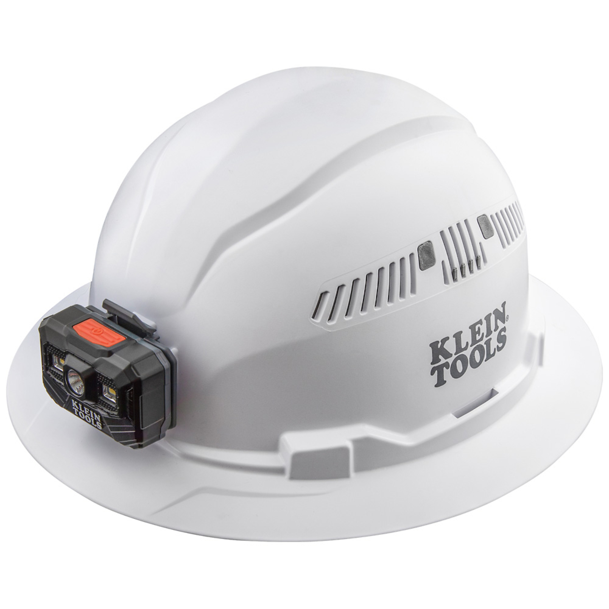 Klein Tools, Hard Hat, Full Brim w/ Headlamp, Hard Hat Light, One Size, White, Personal Protective Equipment, Model# 60407RL